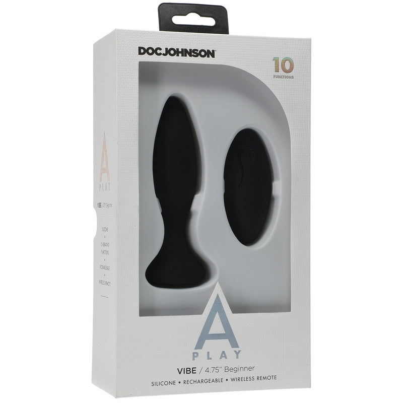 Doc Johnson A-Play Beginner Vibrating Silicone Black Anal Plug with Remote-Anal Toys-Doc Johnson-XOXTOYS