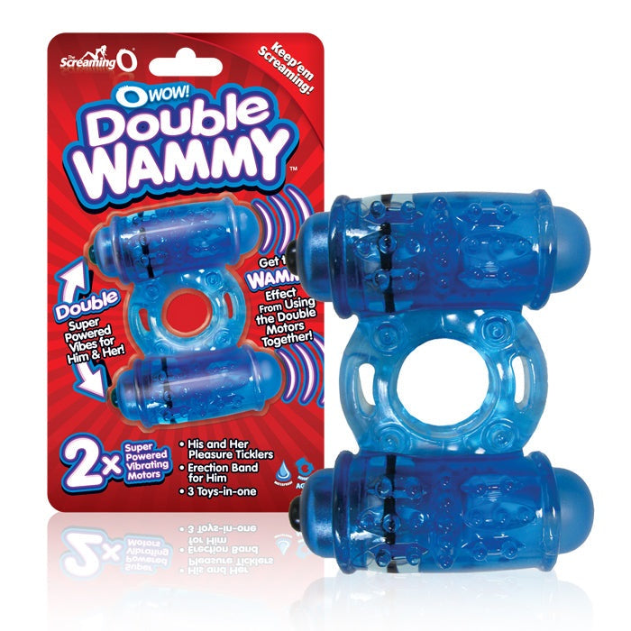 Screaming O Wow Double Wammy Vibrating Ring-Cock Rings-Screaming O-Blue-XOXTOYS